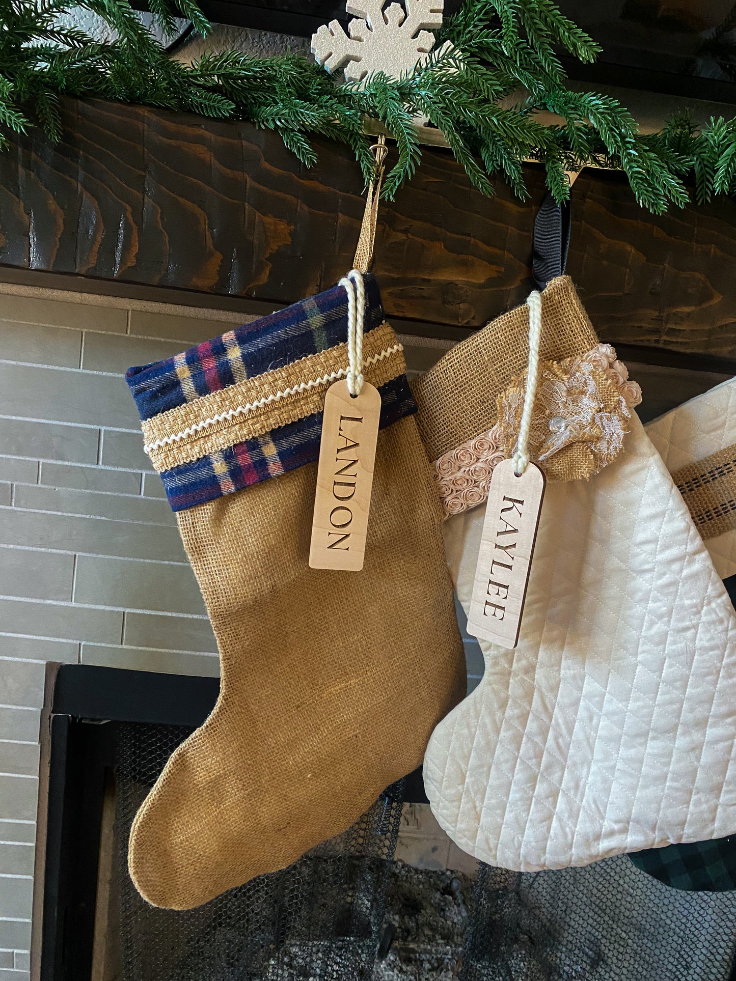 Wooden Engraved Stocking Tags