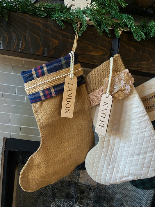 Wooden Engraved Stocking Tags