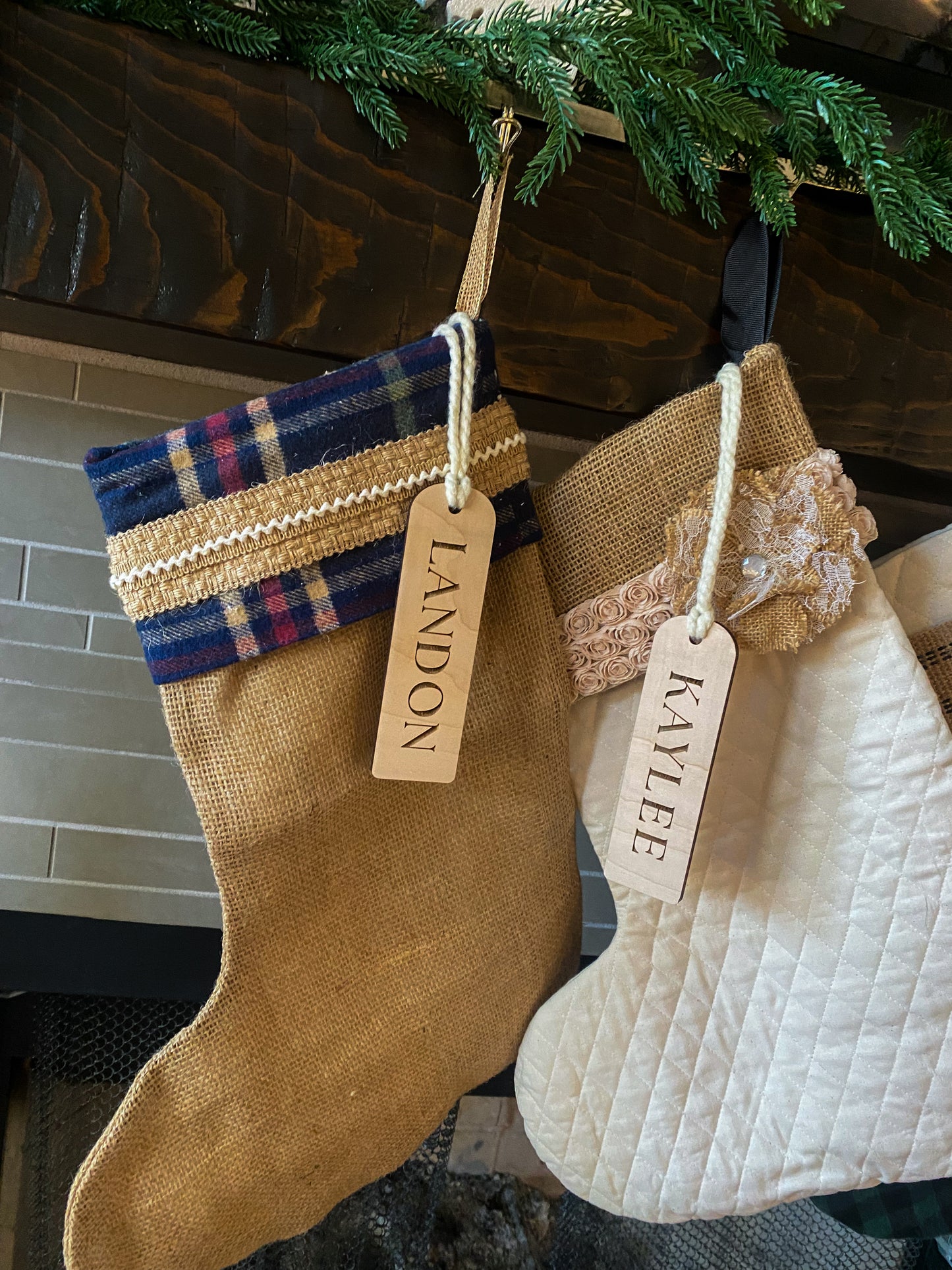 Wooden Engraved Stocking Tags