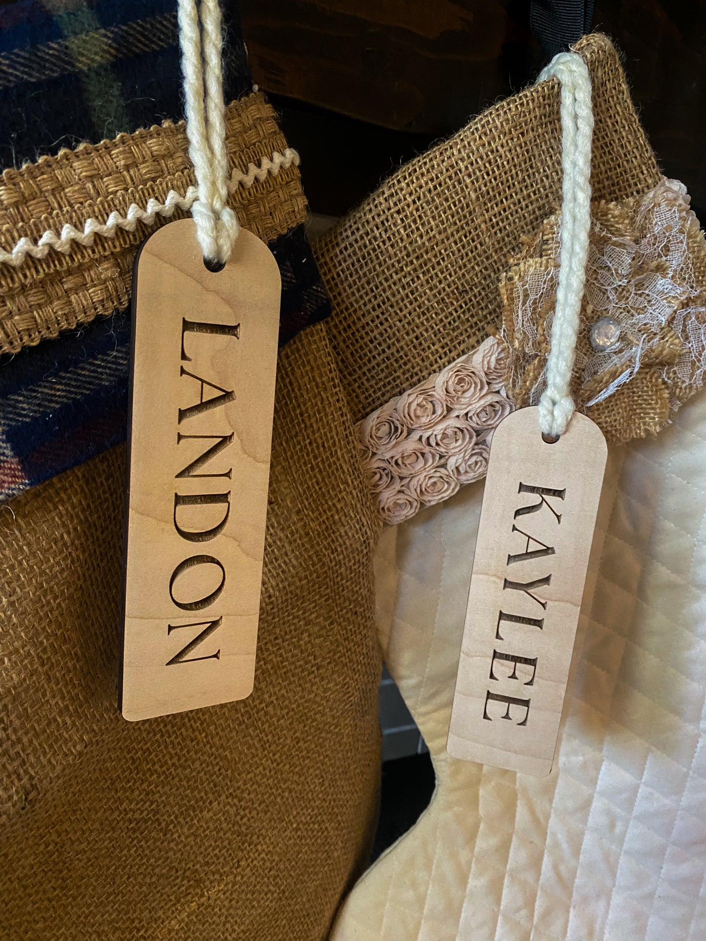 Wooden Engraved Stocking Tags
