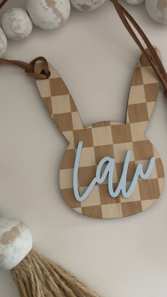 Easter Basket Checkered Bunny Tag