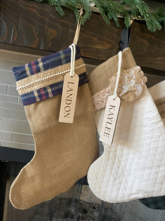 Wooden Engraved Stocking Tags